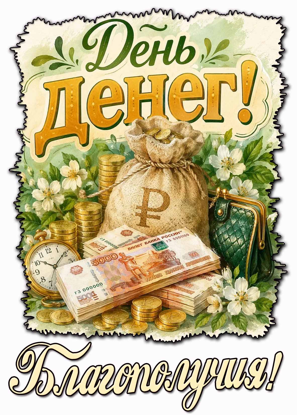 Открытка "День денег! Благополучия!"