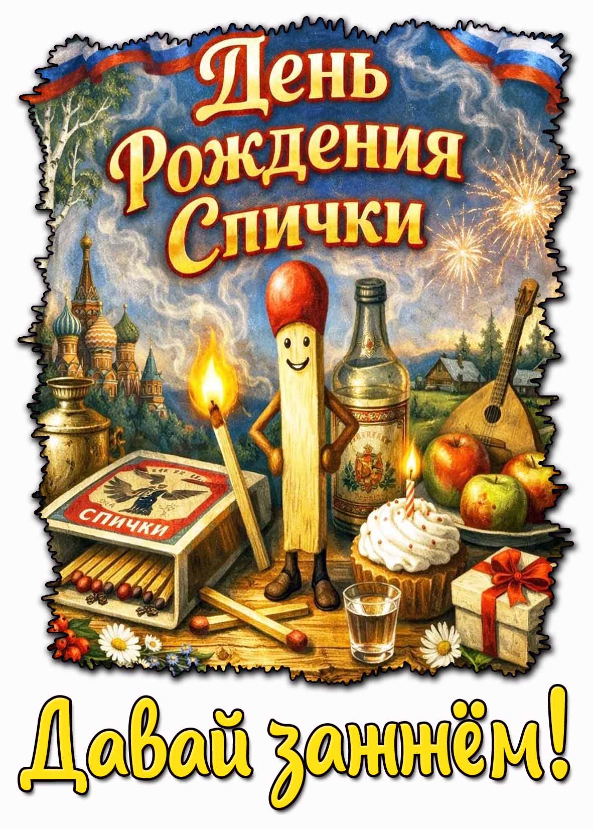 Прикольная открытка "День рождения спички! Давай зажжём!"