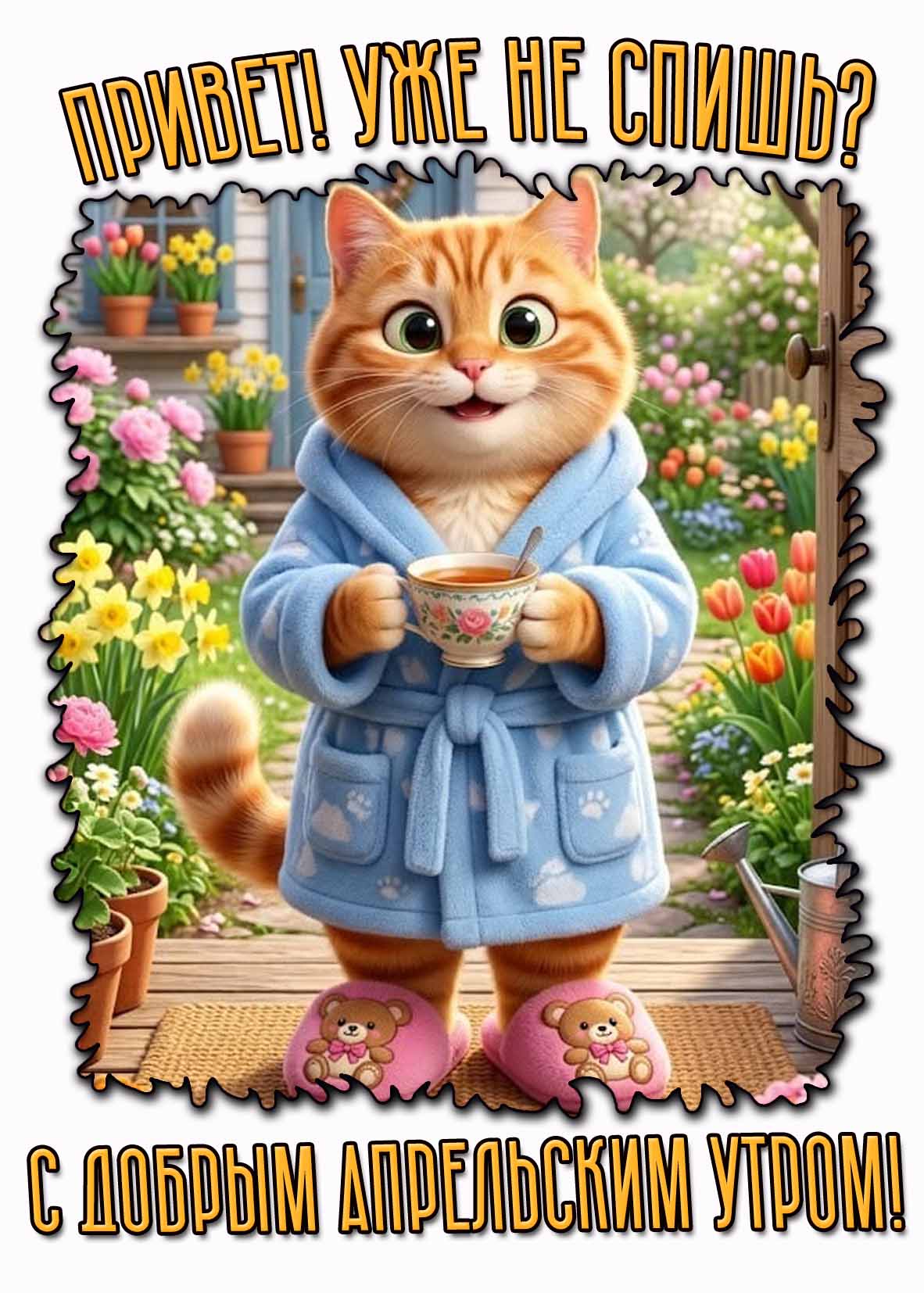 Открытка "Привет! Уже не спишь? С добрым апрельским утром!"