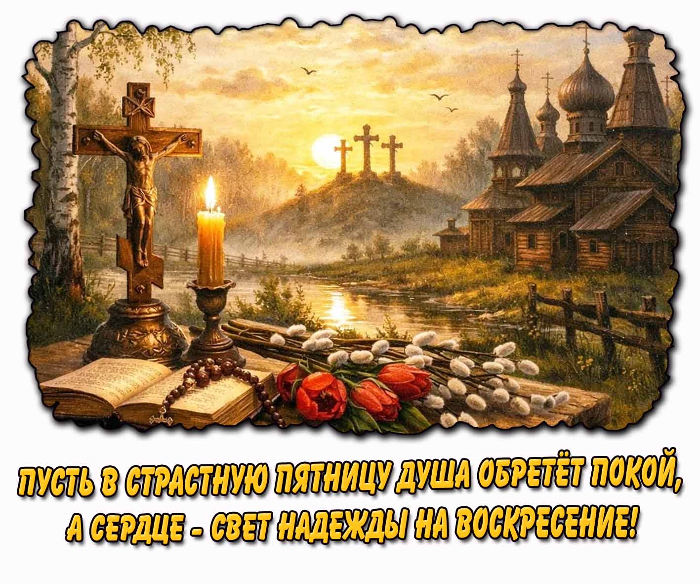 Открытка "Пусть в Страстную пятницу душа обретёт покой, а сердце — свет надежды на воскресение!"