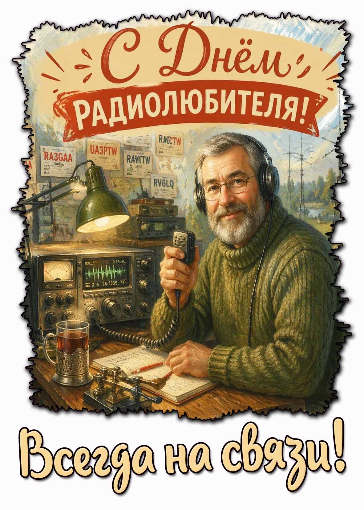 Открытка "С днём радиолюбителя! Всегда на связи!"