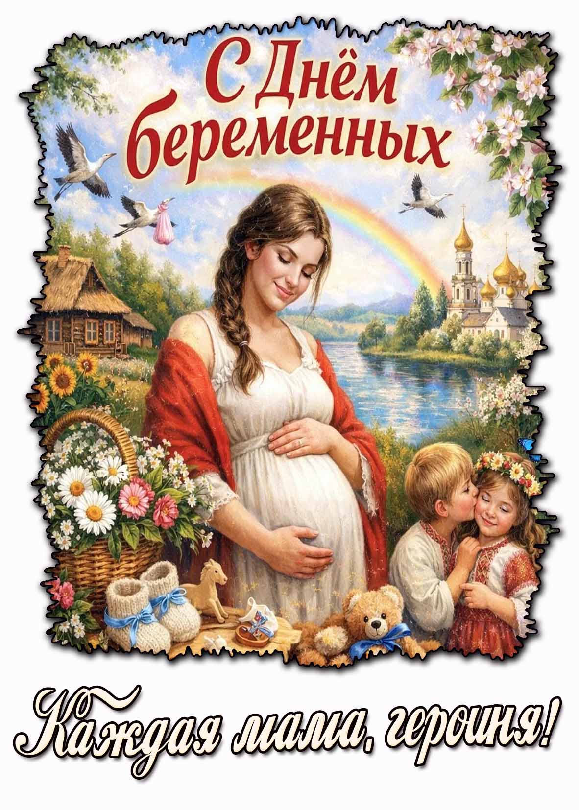 Открытка "С днём беременных! Каждая мама, героиня!"
