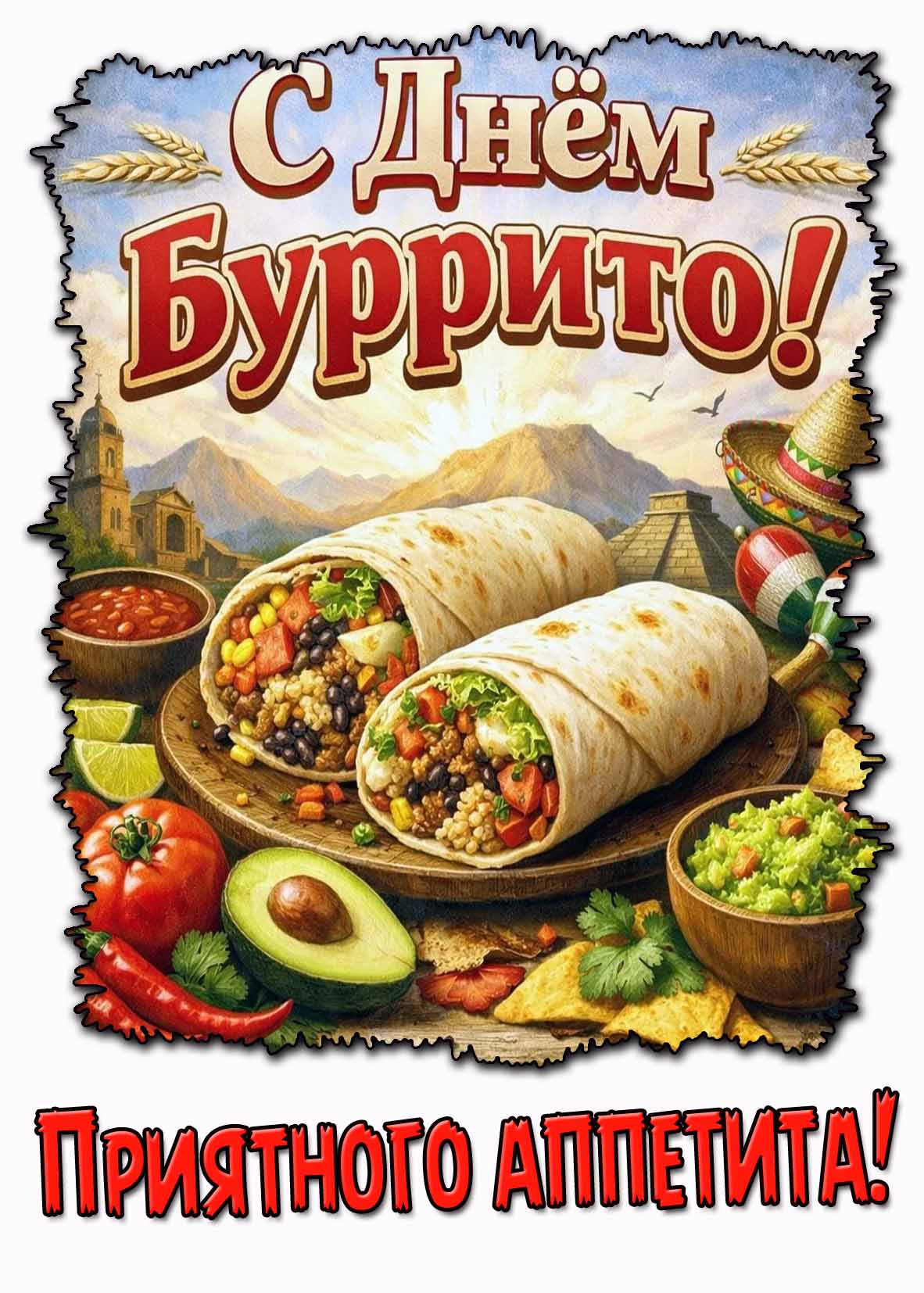 Открытка "С днём буррито! Приятного аппетита!"