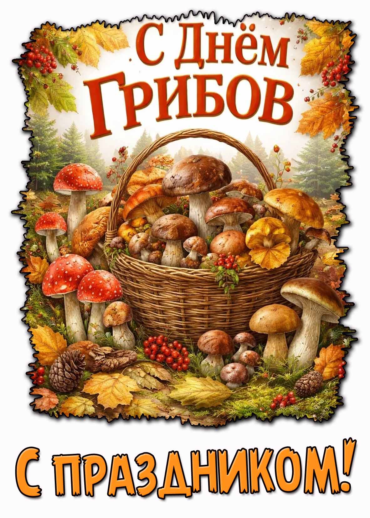Открытка "С днём грибов! С праздником!"