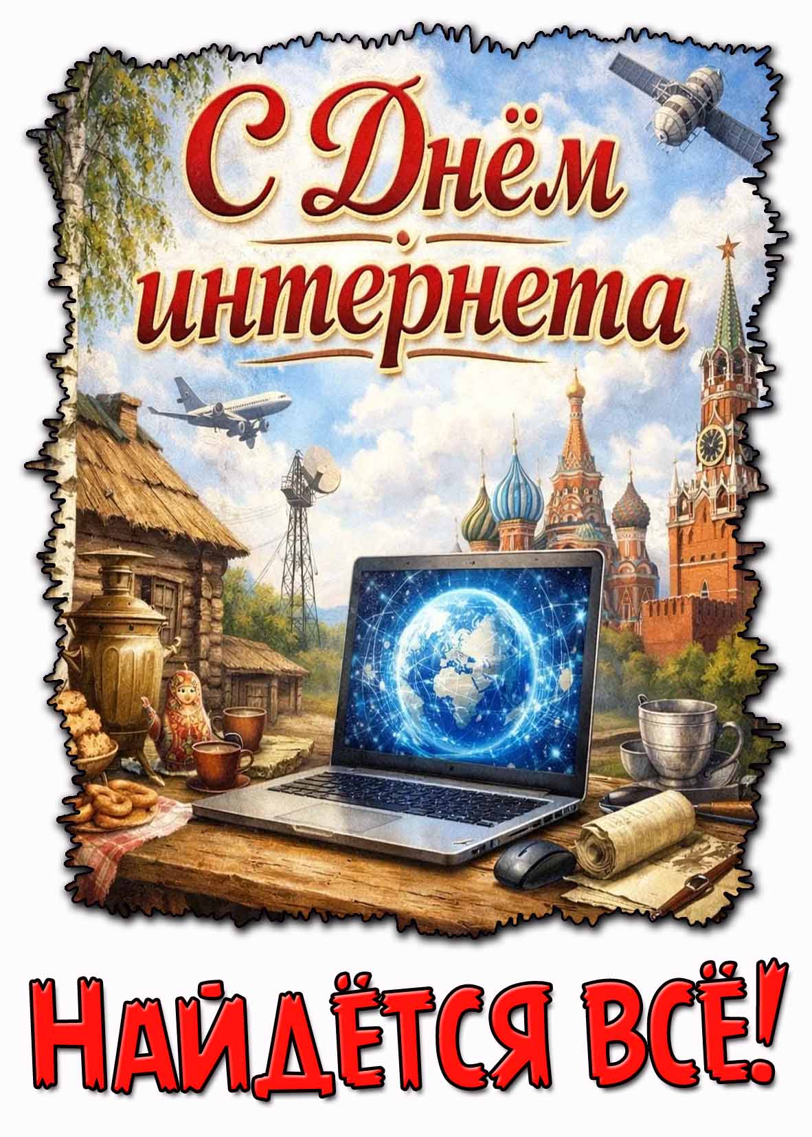 Открытка "С днём интернета! Найдётся всё!"