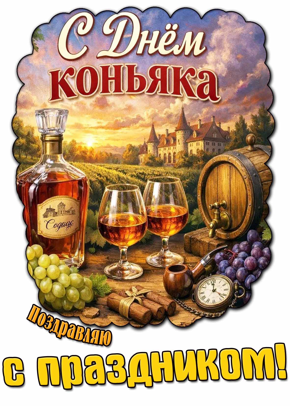 Открытка "С днём коньяка! Поздравляю с праздником!"