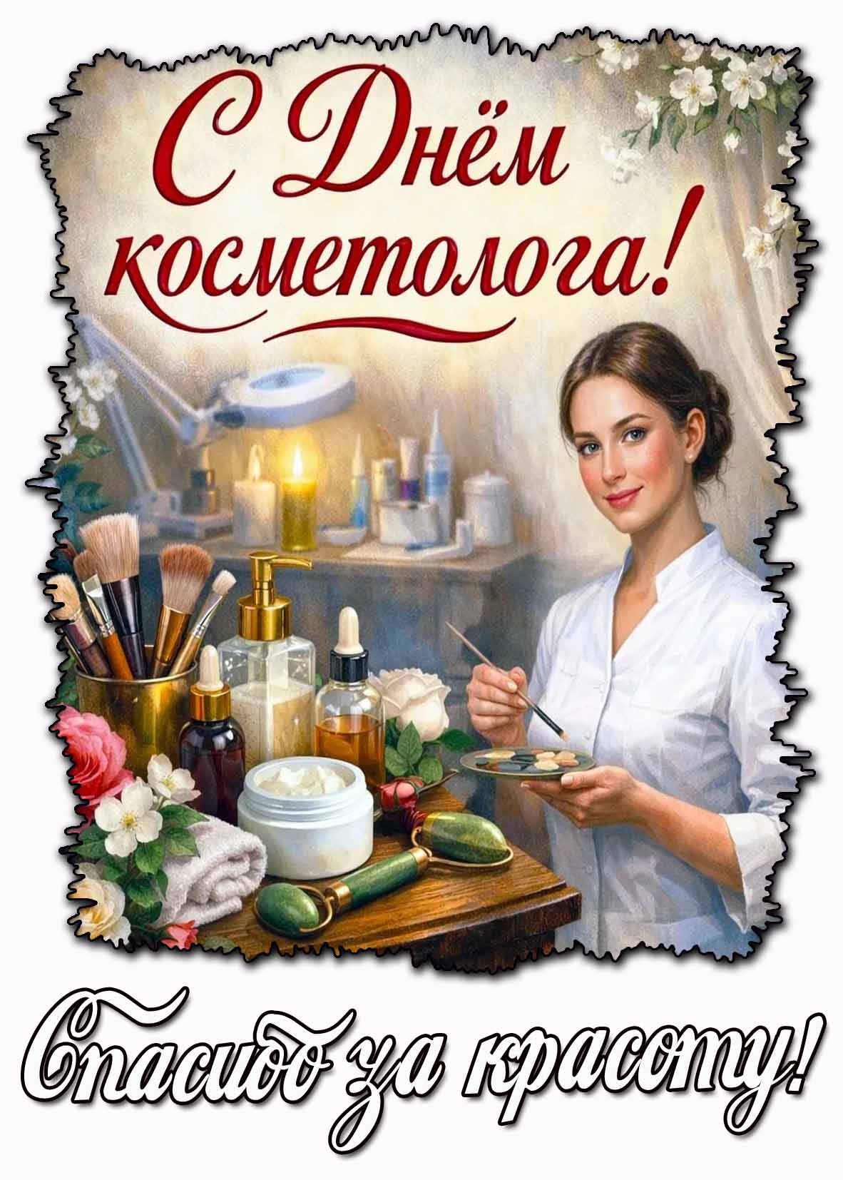 Открытка "С днём косметолога! Спасибо за красоту!"