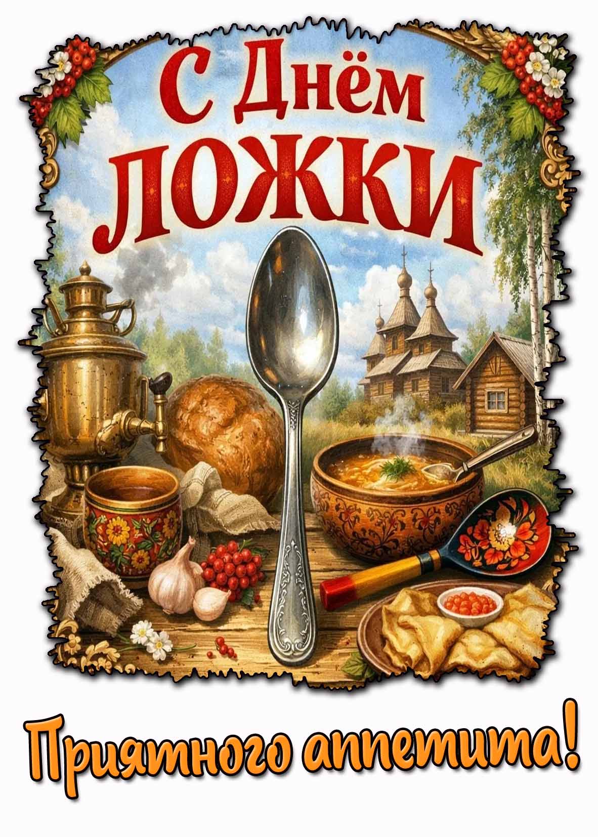 Открытка "С днём ложки! Приятного аппетита!"