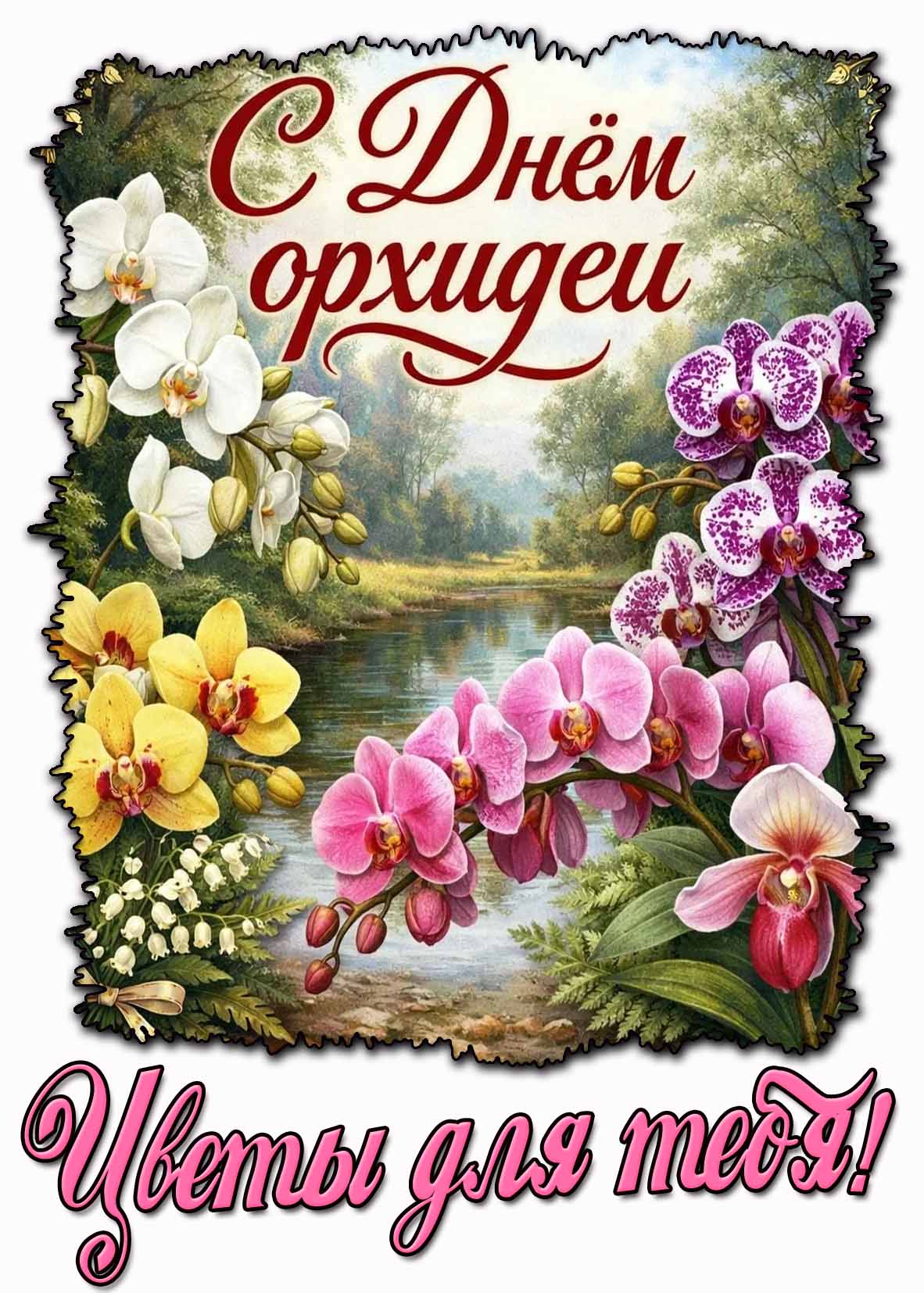 Открытка "С днём орхидеи! Цветы для тебя!"