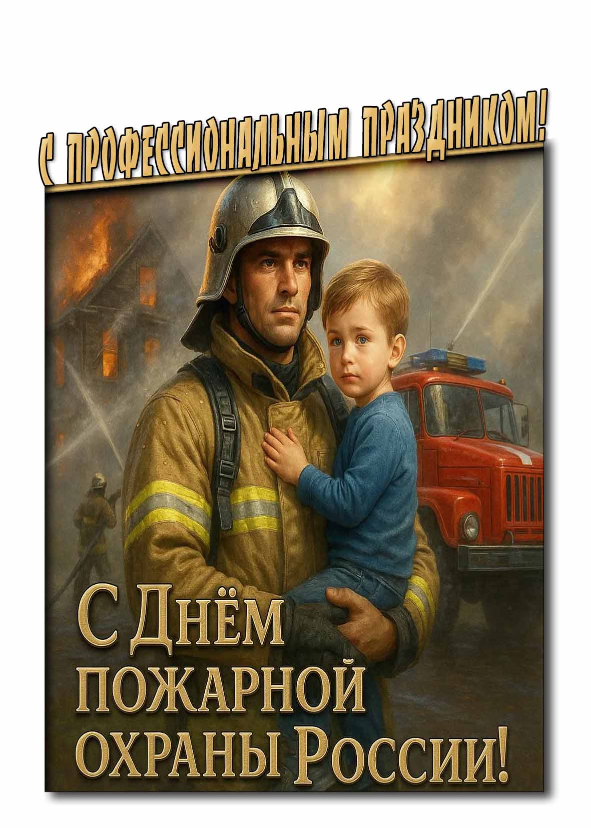 Открытка "С днём пожарной охраны России! С профессиональным праздником!"