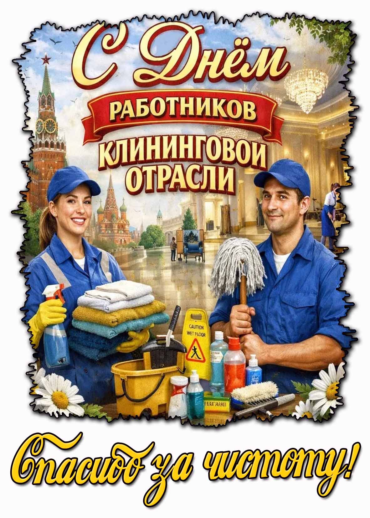 Открытка "С днём работников клининговой отрасли! Спасибо за чистоту!"