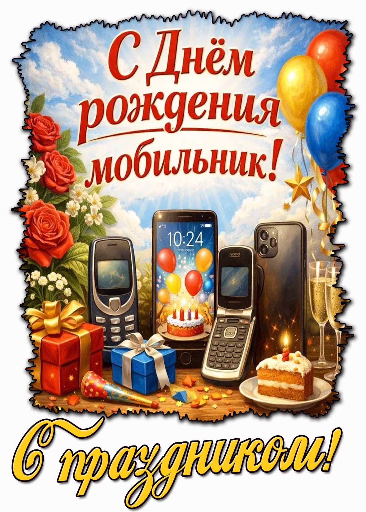 Открытка "С днём рождения мобильник! С праздником!"