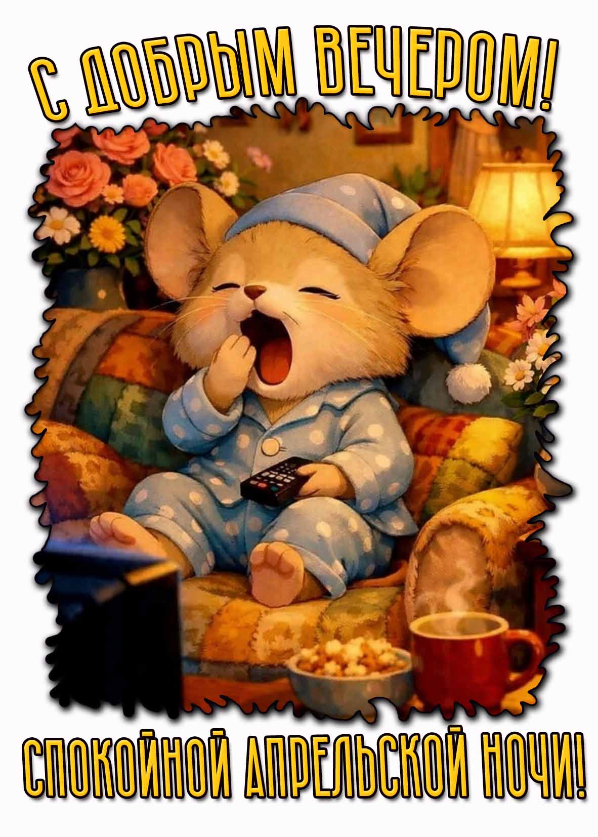 Открытка "С добрым вечером! Спокойной апрельской ночи!"