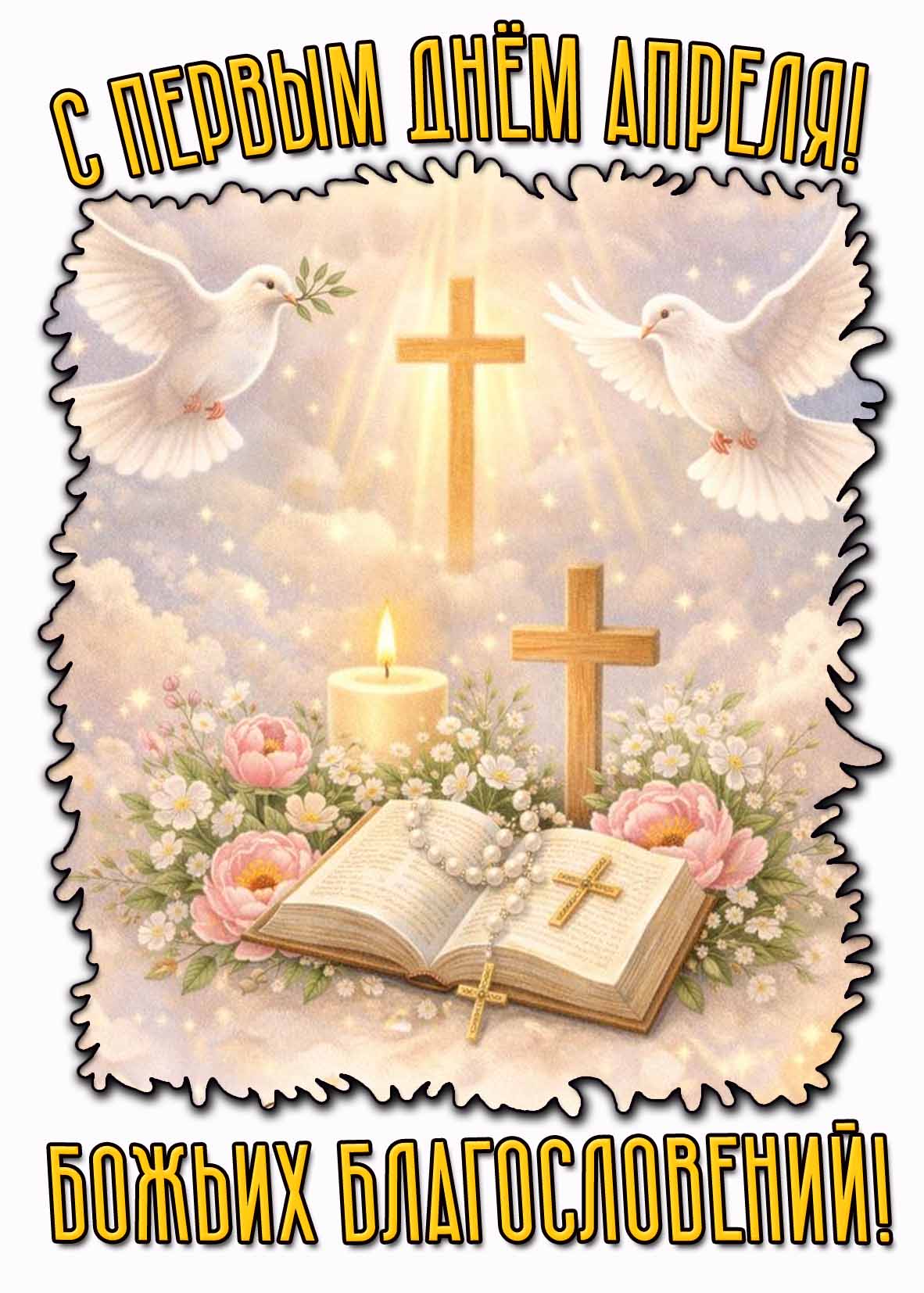 Открытка "С первым днём апреля! Божьих благословений!"