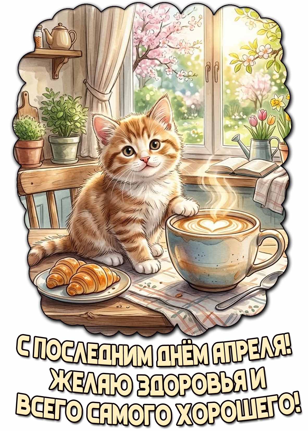 Открытка "С последним днём апреля! Желаю здоровья и всего самого хорошего!"