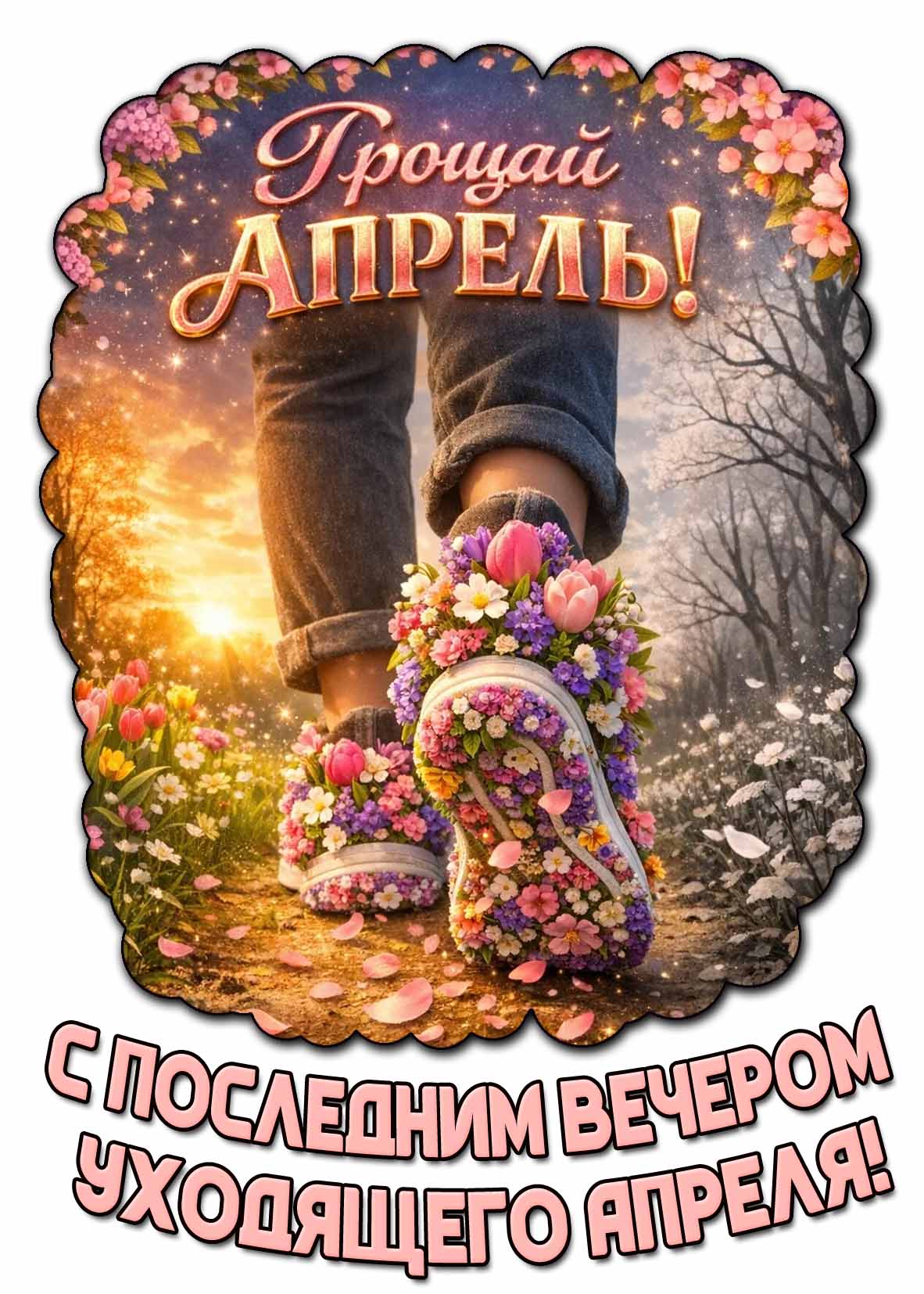 Открытка "С последним вечером уходящего апреля! Прощай, апрель!"