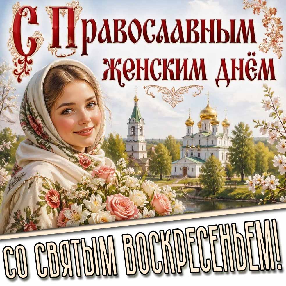 Открытка "С Православным женским днём! Со святым воскресеньем!"