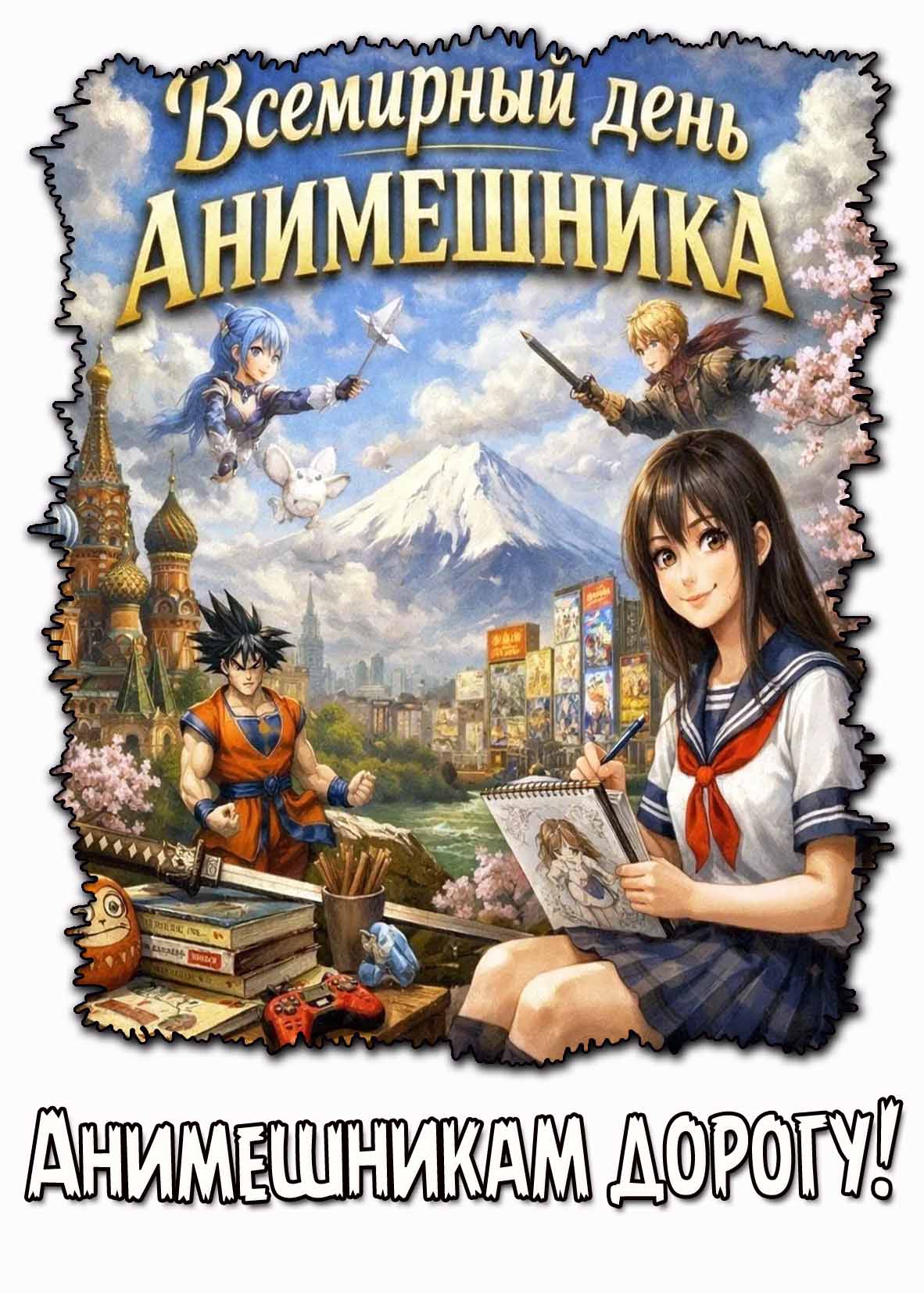 Открытка "Всемирный день анимешника! Анимешникам дорогу!"