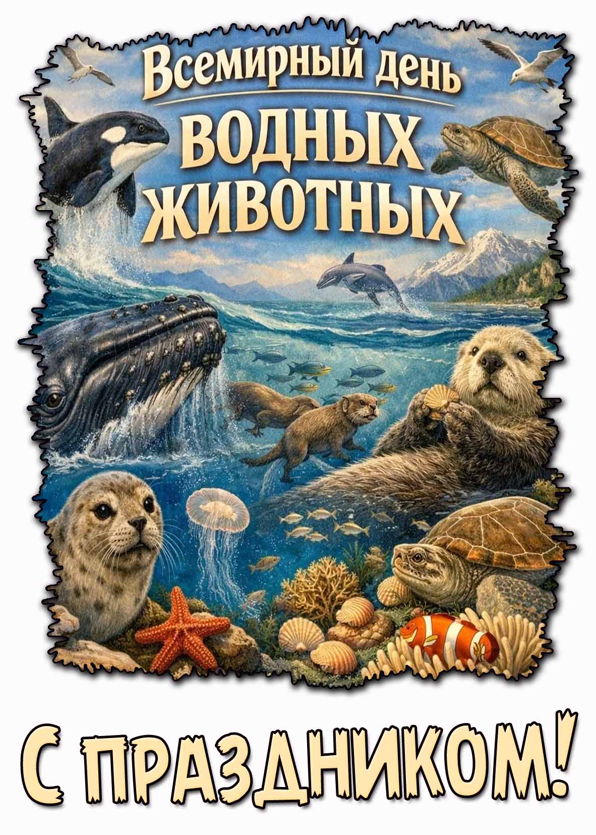 Открытка "Всемирный день водных животных! С праздником!"
