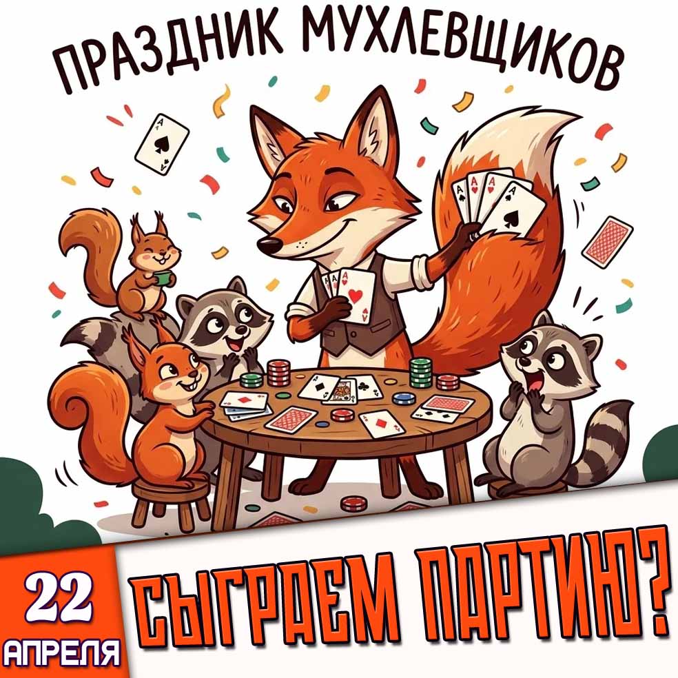 Прикольная открытка "22 апреля - праздник мухлёвщиков! Сыграем партию?"