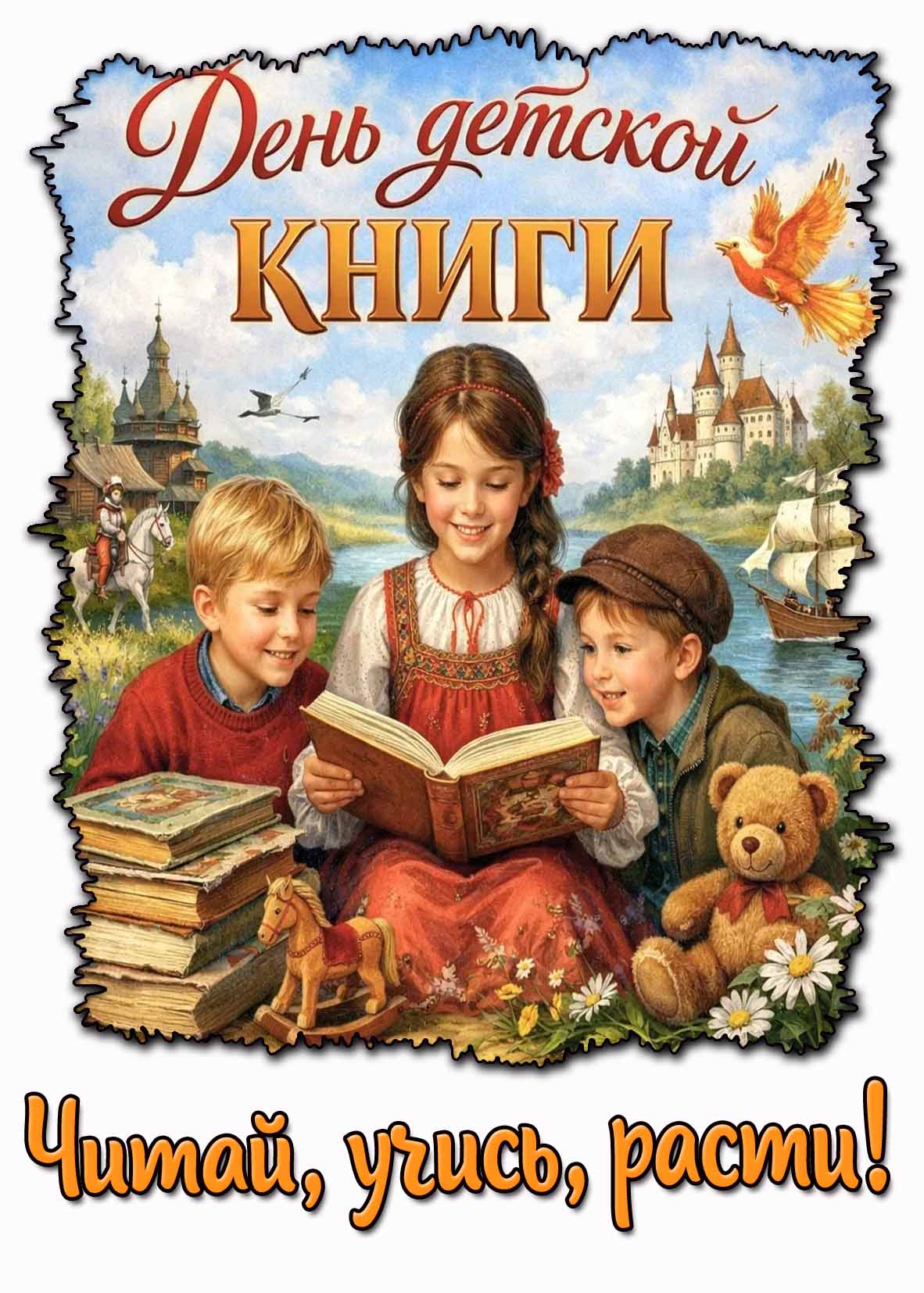 Открытка "День детской книги! Читай, учись, расти!"