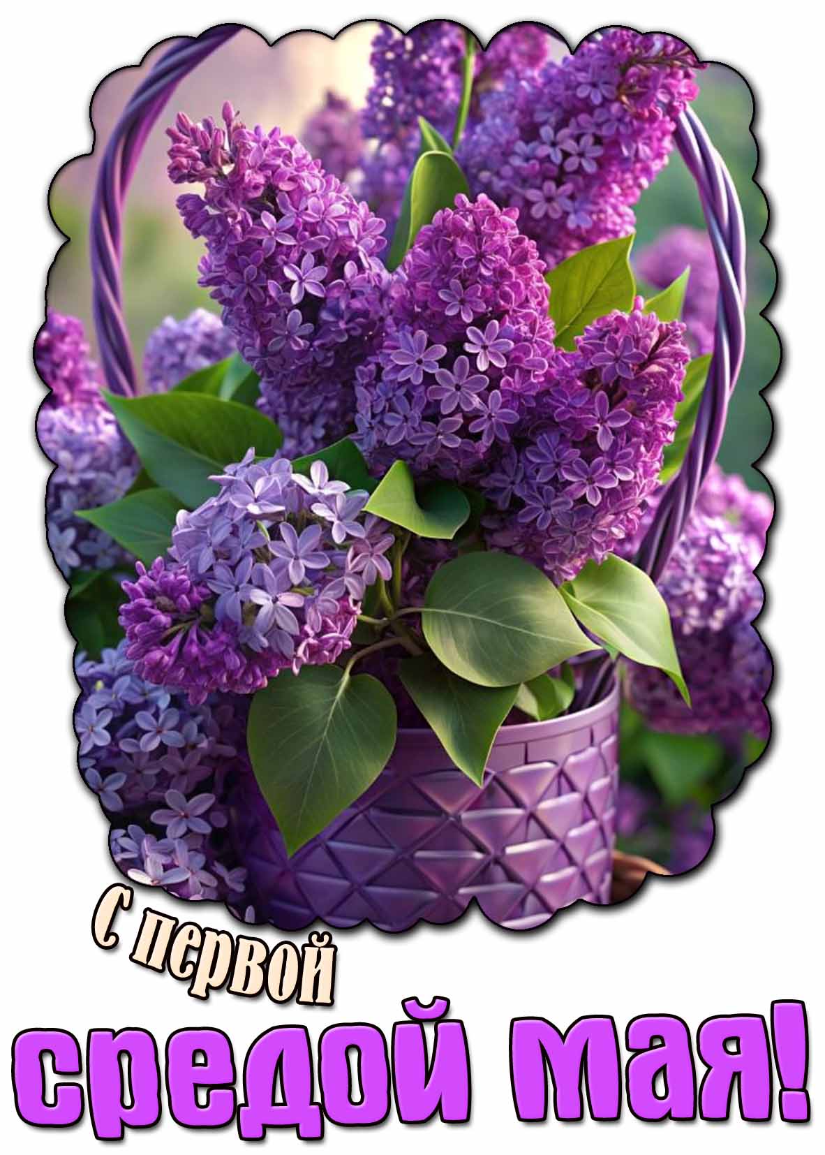 С первой средой Мая! - открытка с сиренью