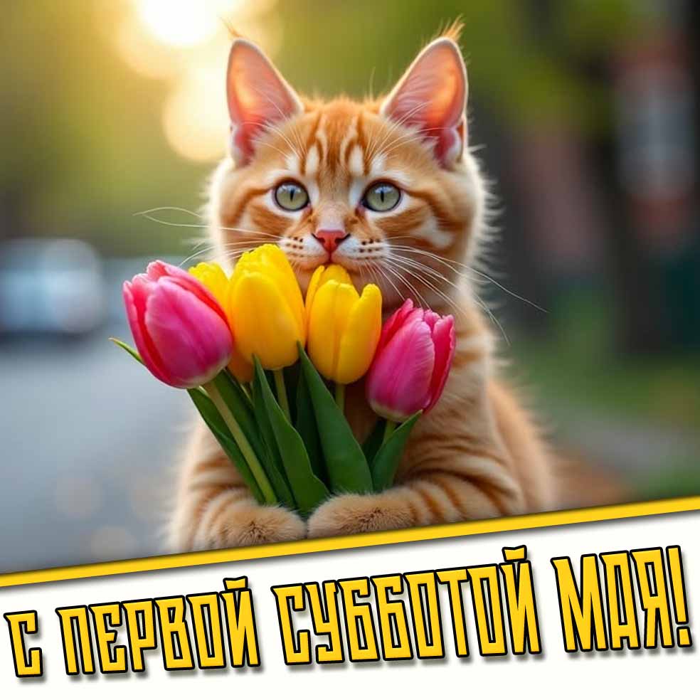 С первой субботой Мая! - картинка с котёнком