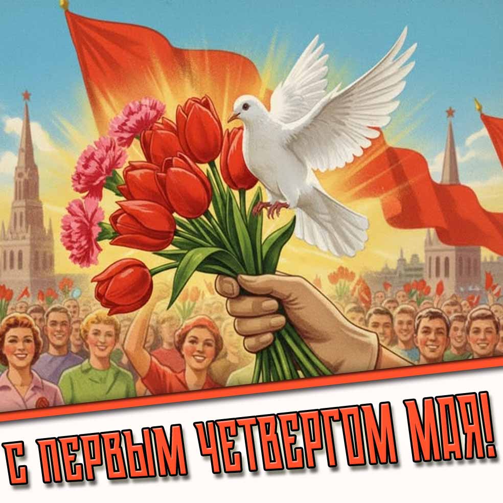 Советская картинка с первым четвергом Мая