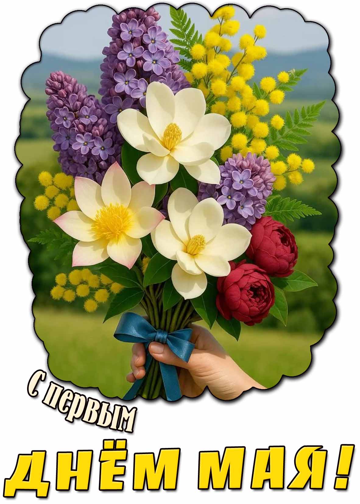 С первым днём Мая! - открытка с букетом цветов