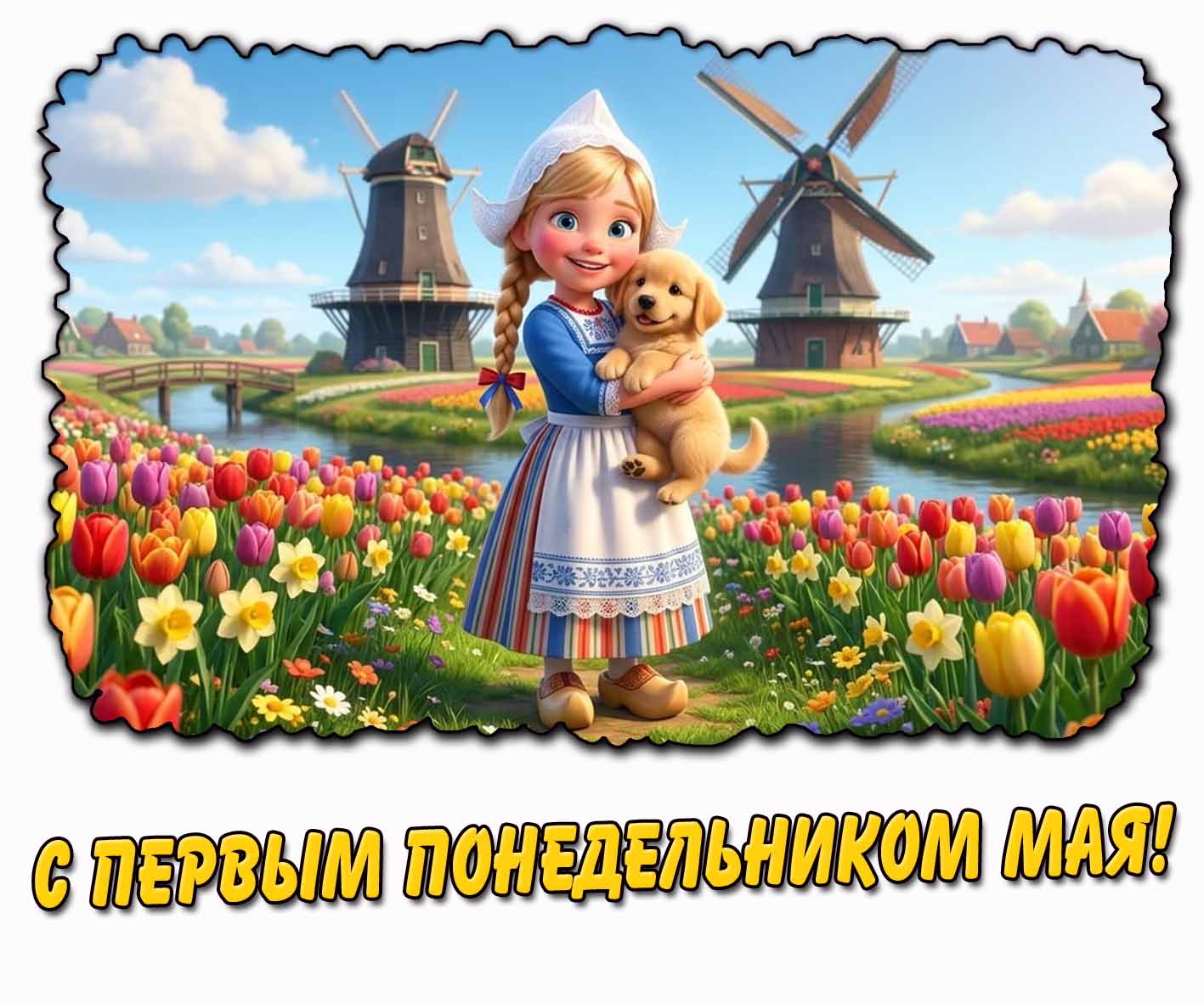 Открытка с первым понедельником мая