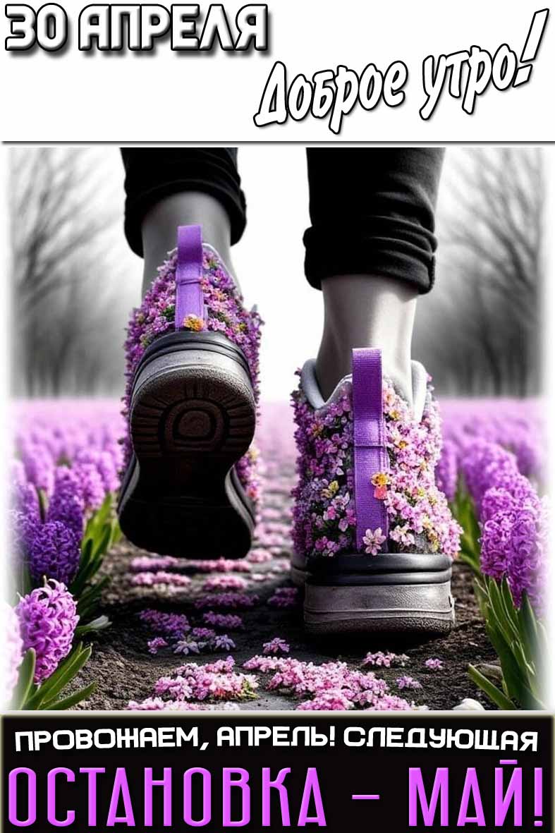 Картинка "30 апреля доброе утро! Провожаем, апрель! Следующая остановка - МАЙ!"