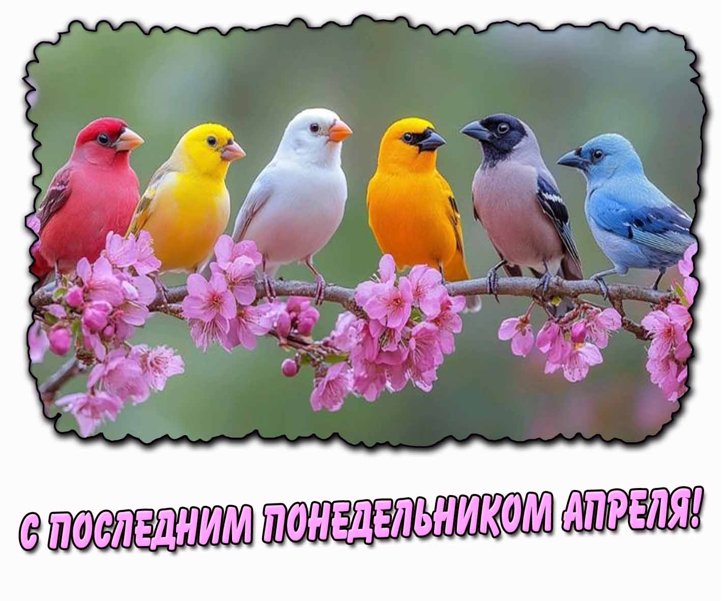 С последним понедельником апреля! - открытка с птичками