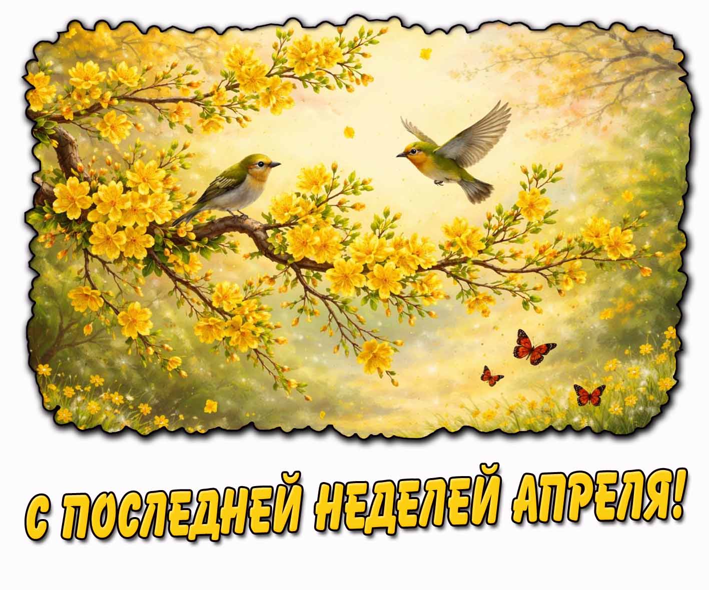 С последней неделей апреля! - картинка с птичками и цветами
