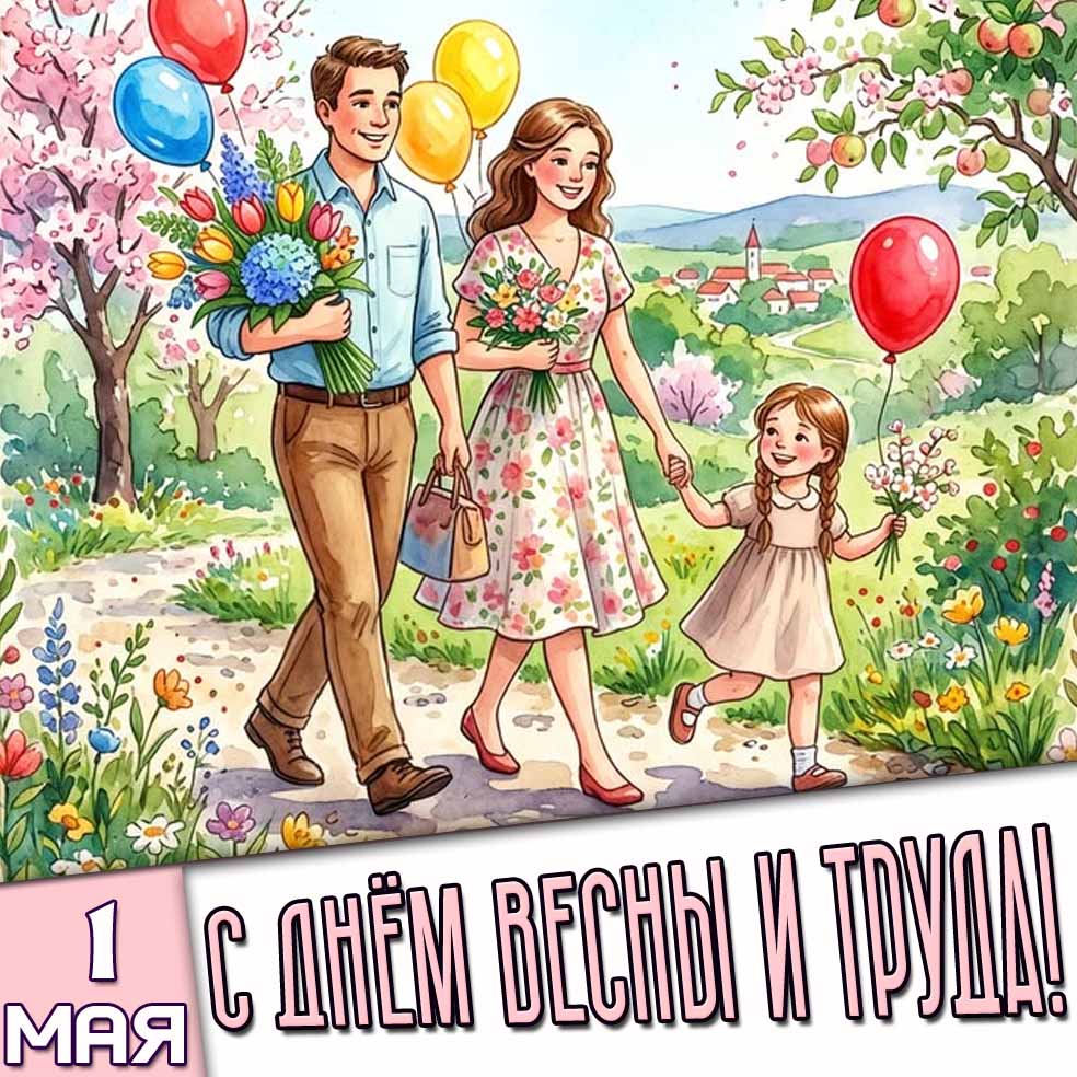 Открытка 1 мая - с днём Весны и Труда!
