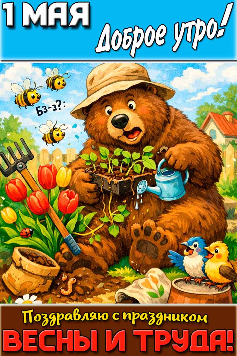 Прикольная картинка "1 мая доброе утро! Поздравляю с праздником Весны и Труда!"