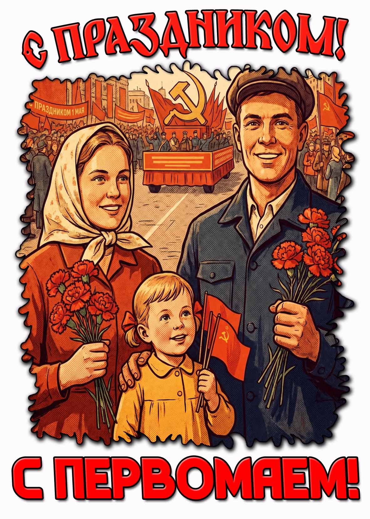 Красивая открытка в стиле СССР "С праздником! С Первомаем!"
