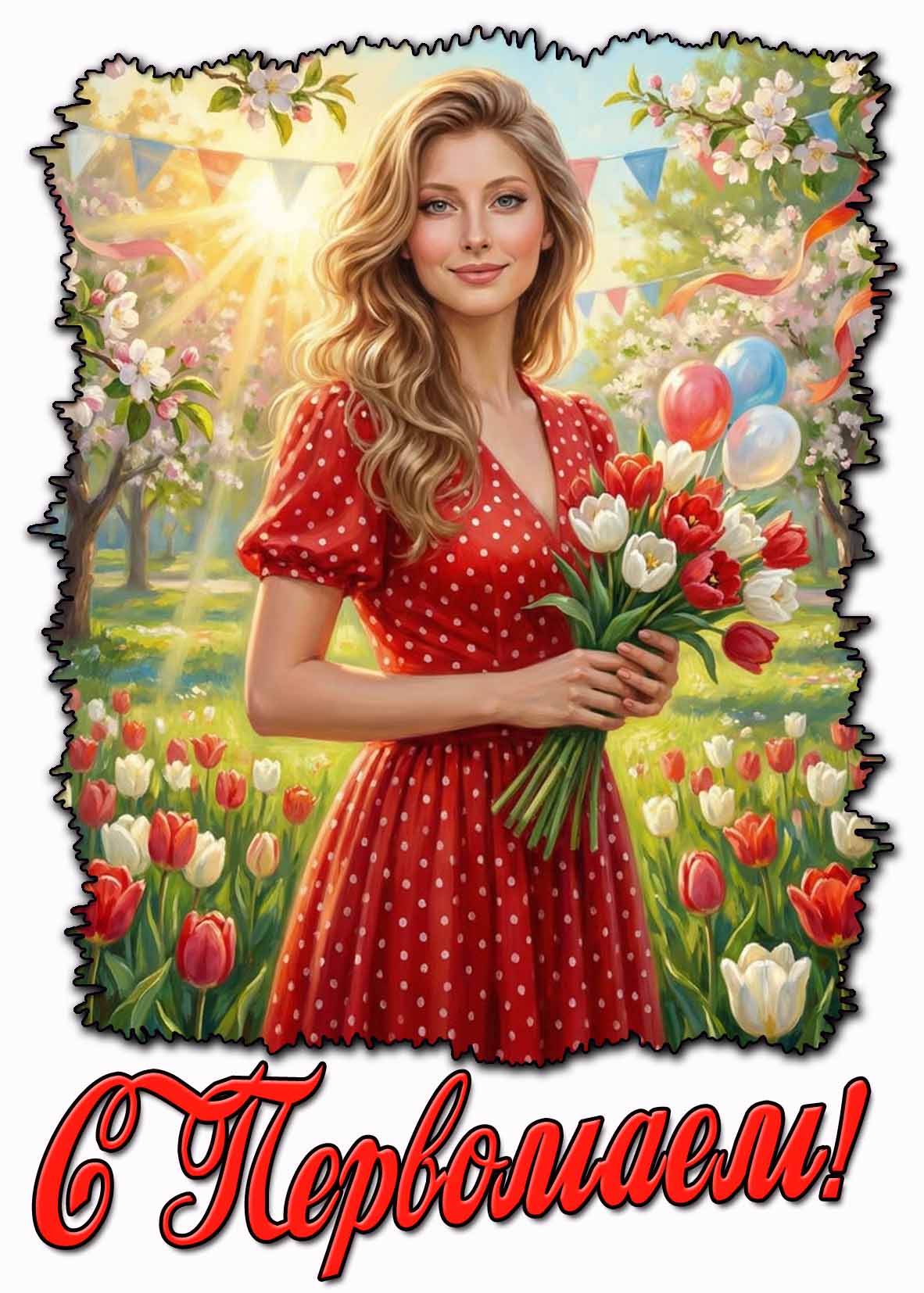 С Первомаем! - картинка с красивой девушкой