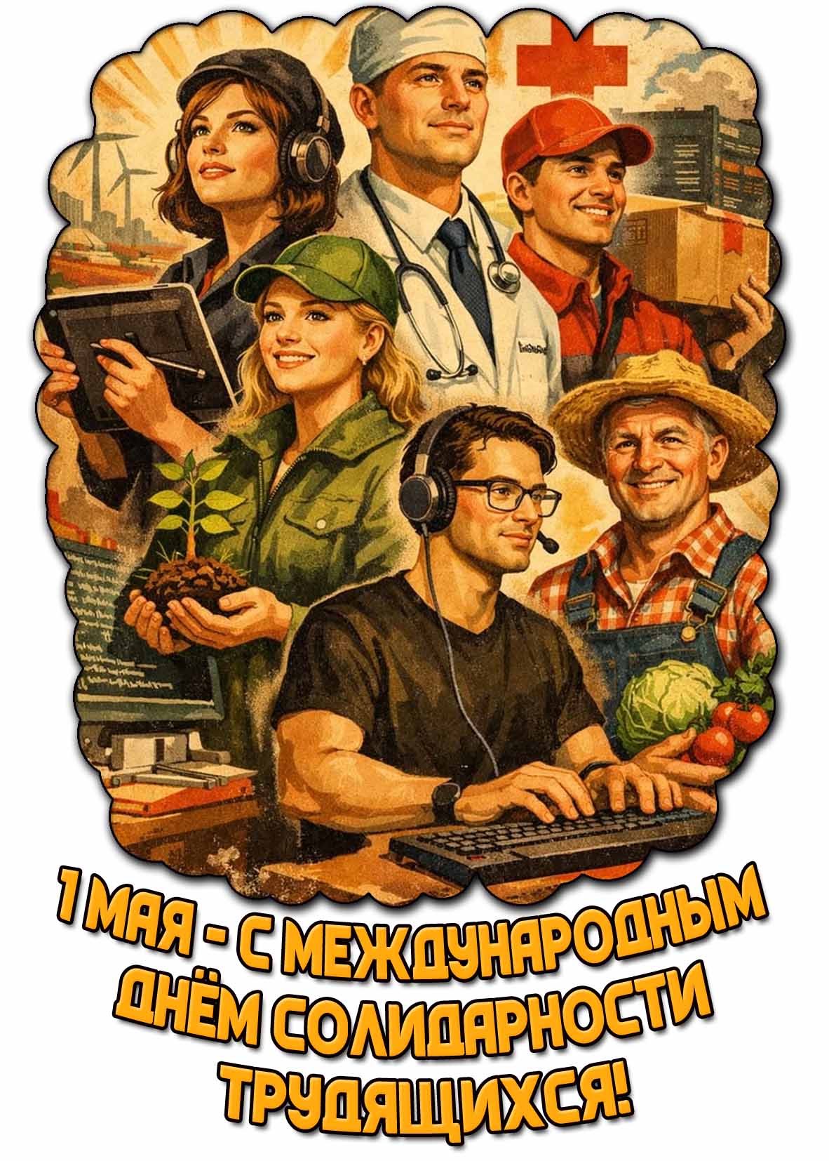 Открытка с Международным днём солидарности трудящихся - 1 мая