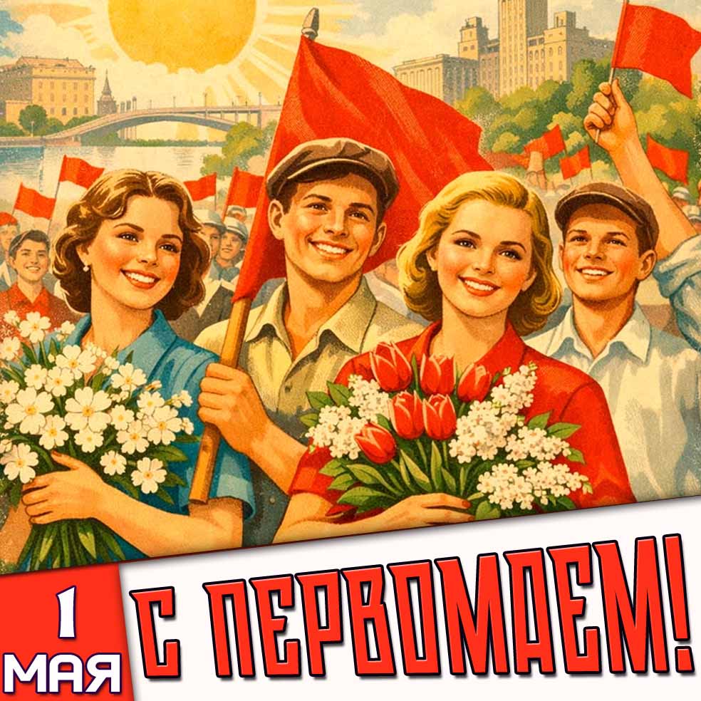 Советская картинка 1 мая - с Первомаем!