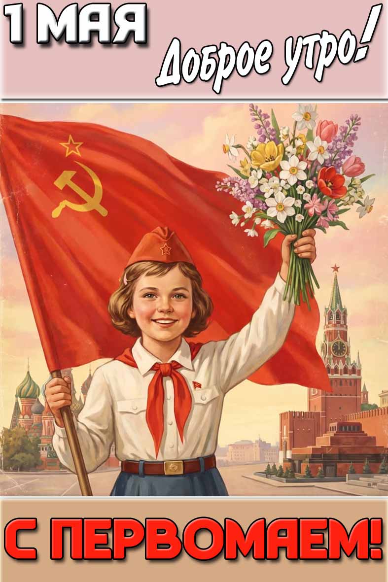 Советская картинка "1 Мая доброе утро! С Первомаем!"