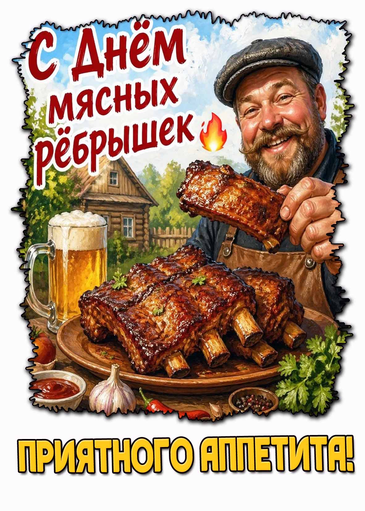 Прикольная картинка "С днём мясных рёбрышек! Приятного аппетита!"