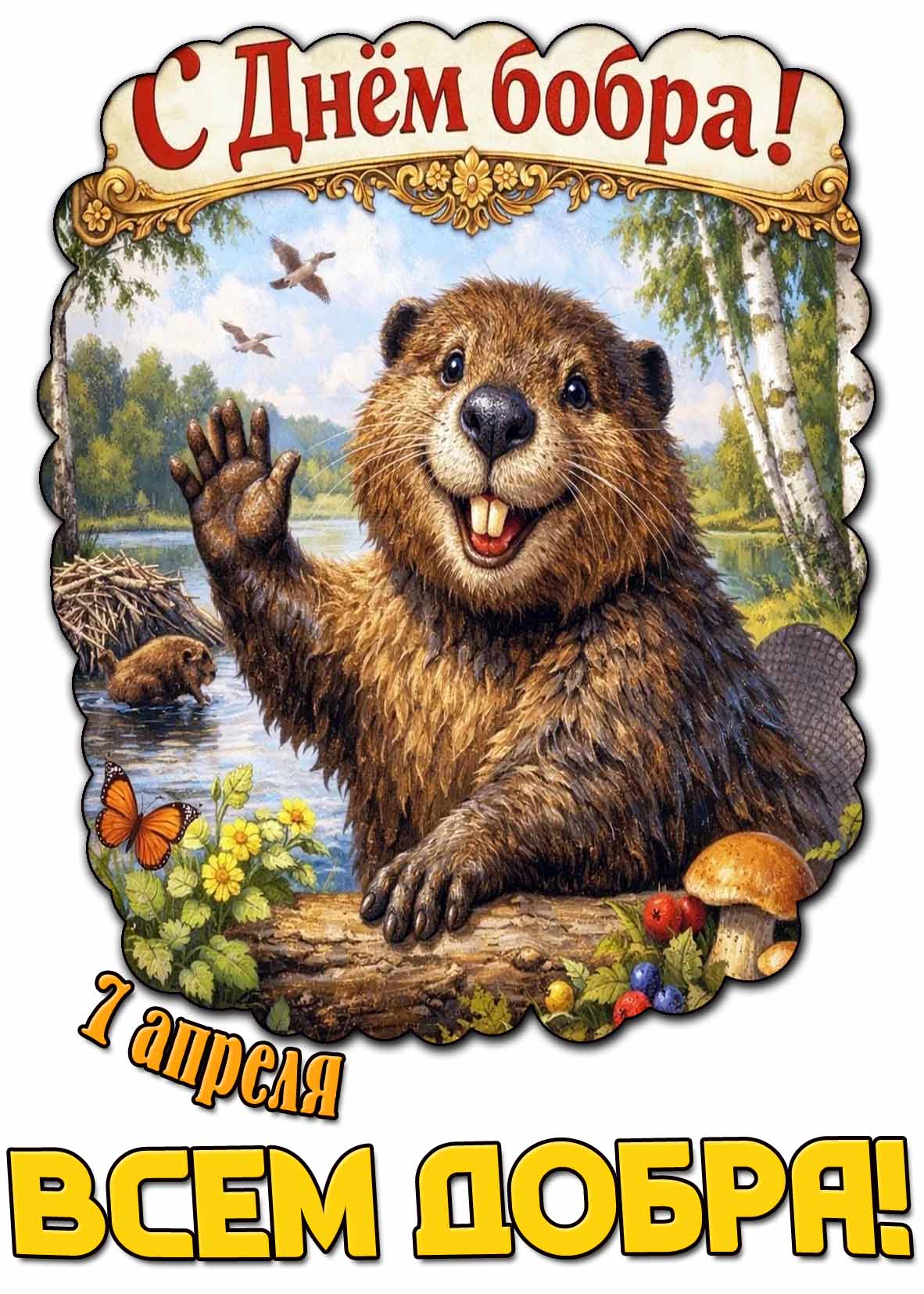 Прикольная картинка "7 апреля - с днём бобра! Всем добра!"