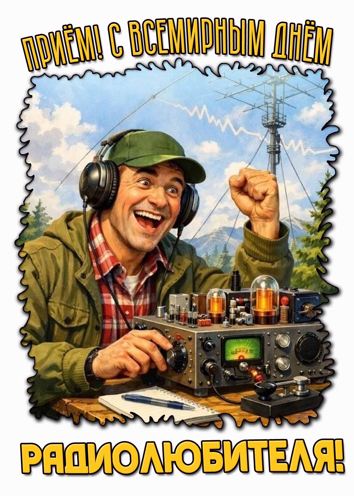 Прикольная картинка "Приём! С Всемирным днём радиолюбителя!"