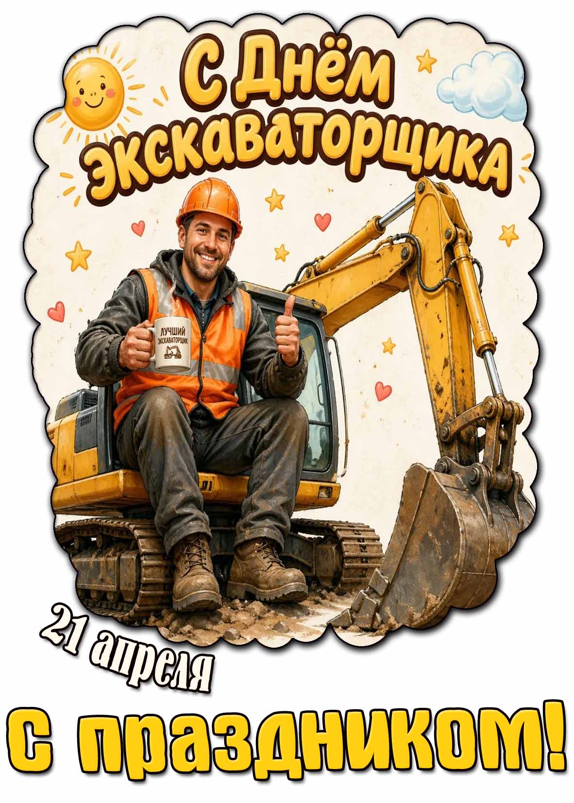 Прикольная открытка "21 апреля - с днём экскаваторщика! С праздником!"