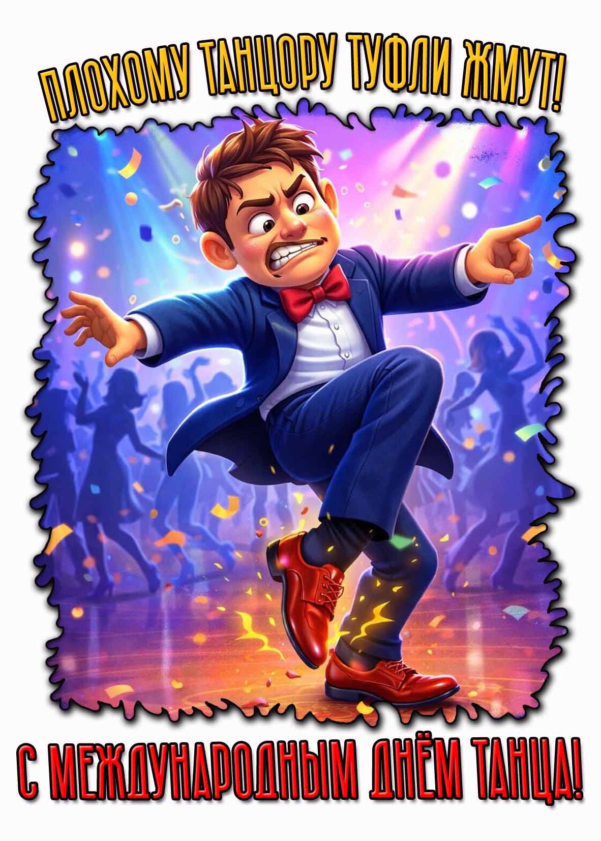 Прикольная открытка "Плохому танцору туфли жмут! С Международным днём танца!"