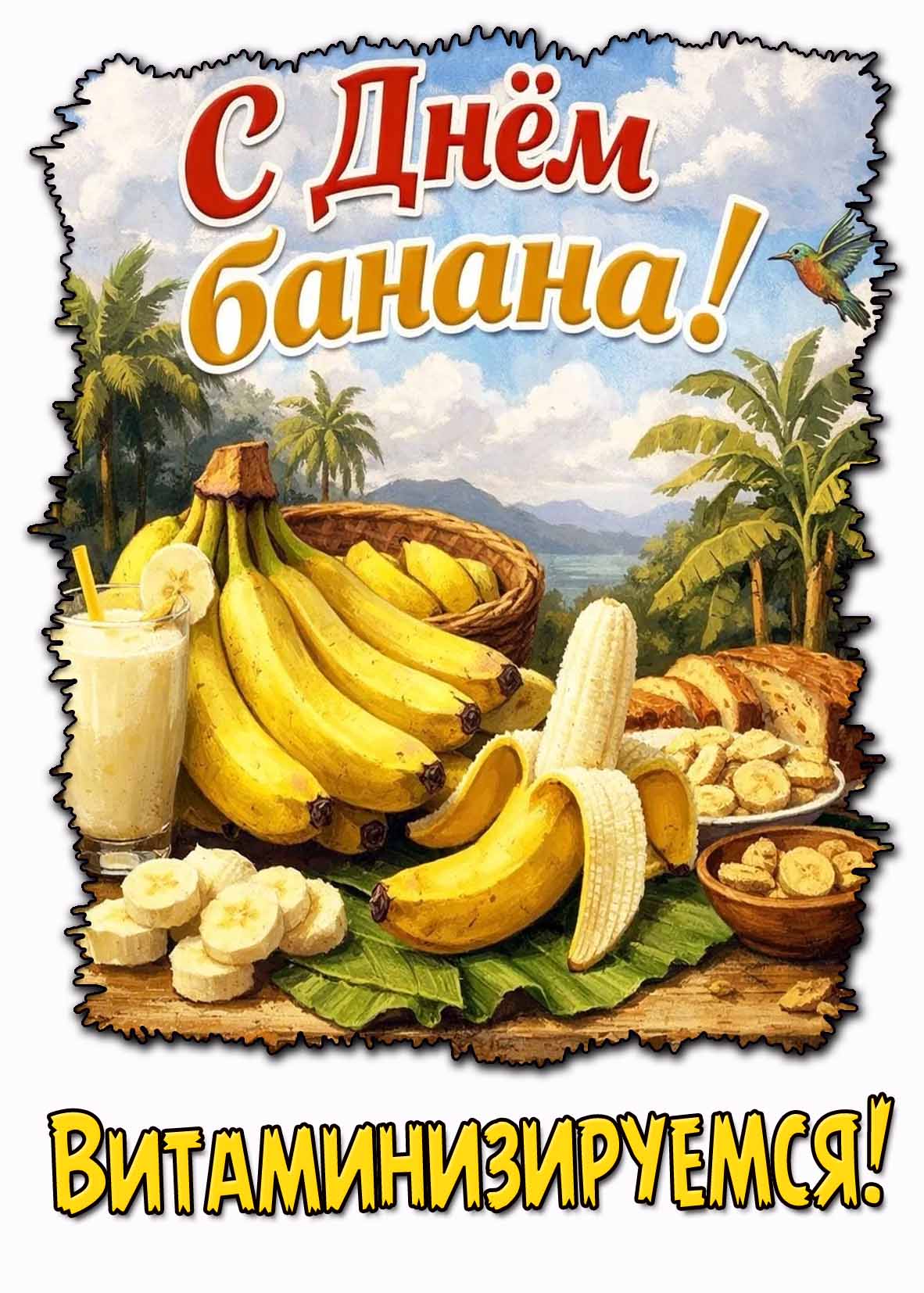 Прикольная открытка "С днём банана! Витаминизируемся!"