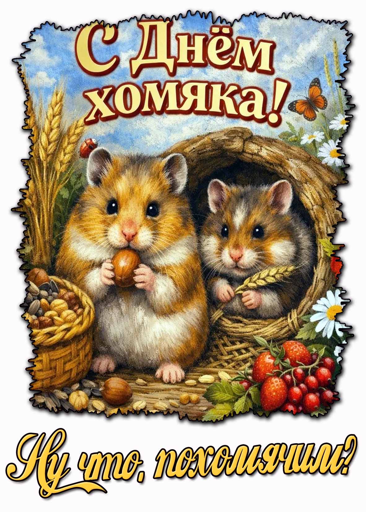 Прикольная открытка "С днём хомяка! Ну что, похомячим?"