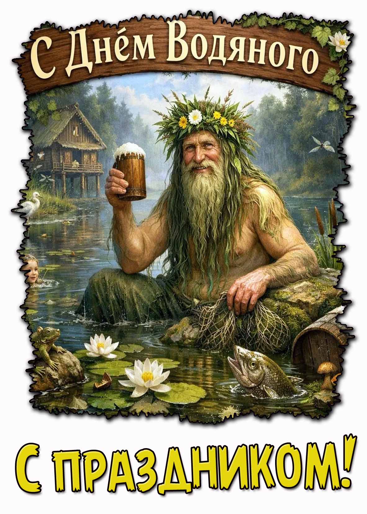 Прикольная открытка "С днём водяного! С праздником!"