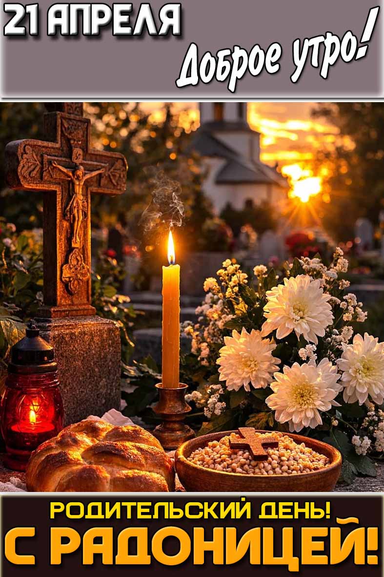 Открытка "21 апреля доброе утро! Родительский день! С Радоницей!"