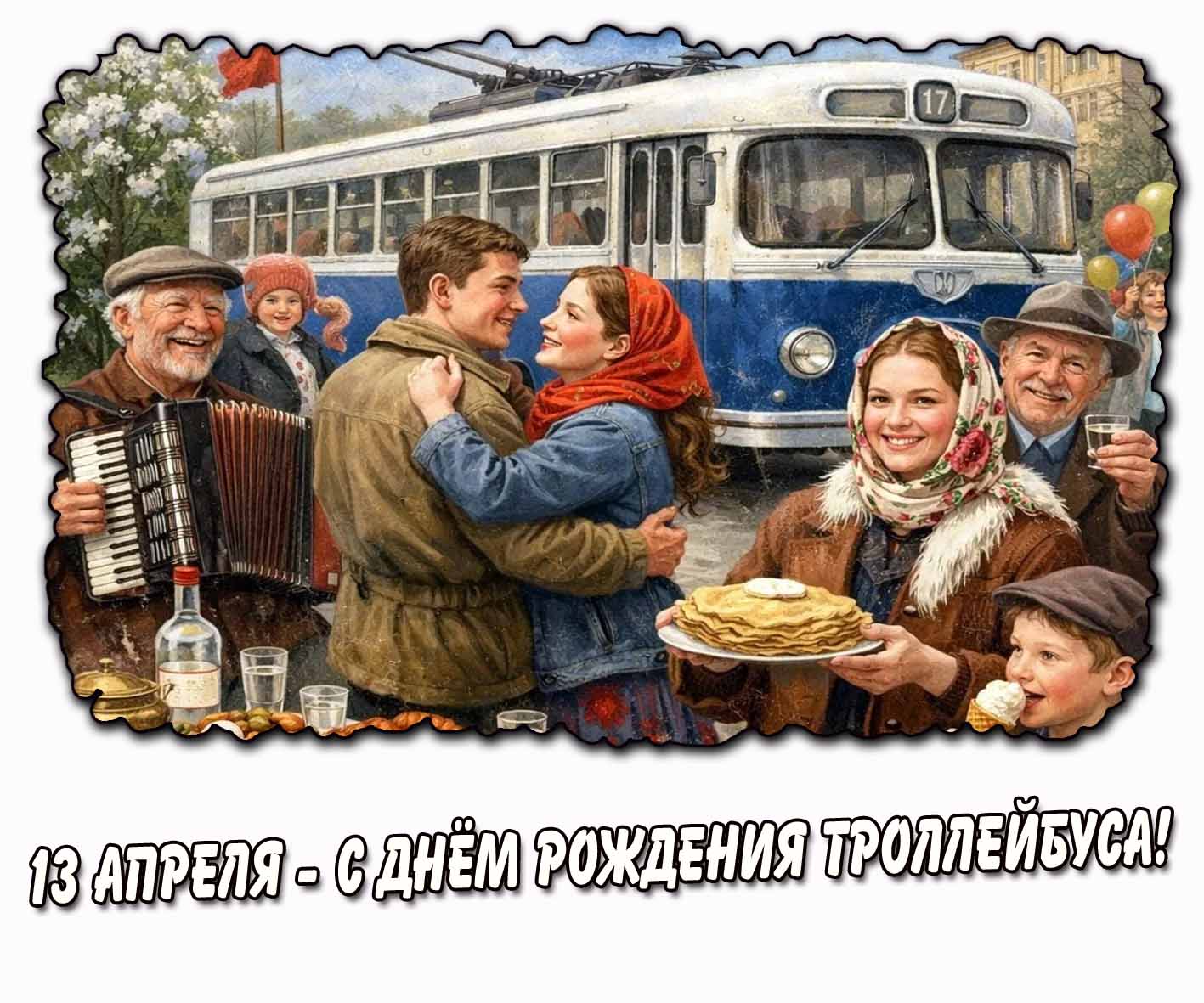 Советская открытка на день рождения троллейбуса